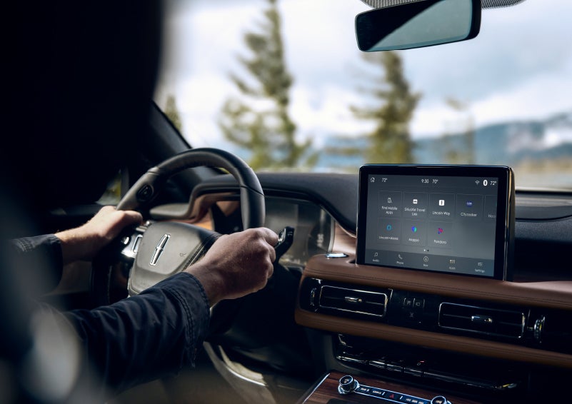 The center touch screen in a 2024 Lincoln Aviator® SUV is shown | Irwin Lincoln Laconia in Laconia NH